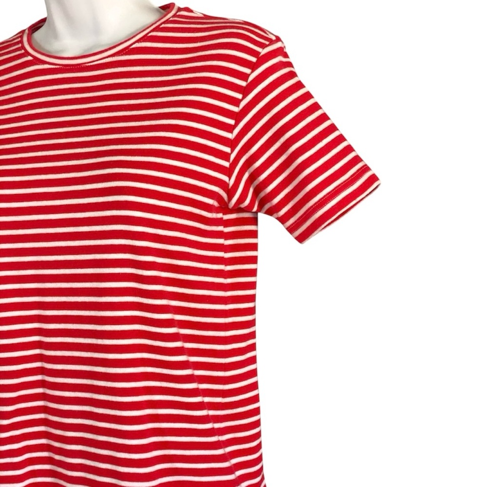 Vintage 90s Liz Sport Striped Tee S Red White 100% Cotton Coastal Preppy - Picture 3 of 7